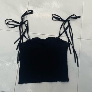 Katie J NYC Black Smocked Tank Top w/ tie straps size XS Never Worn